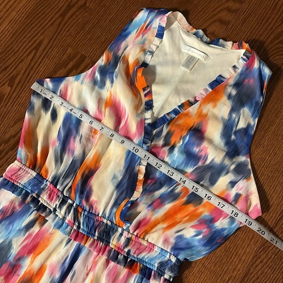 London Times Multicolor water colors tie dye Maxi Dress sleeveless faux wrap 12 - Picture 13 of 15